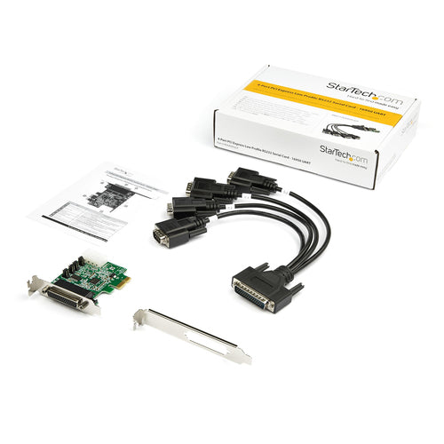 StarTech.com 4-port PCI Express RS232 Serial Adapter Card - PCIe RS232 Serial Host Controller Card - PCIe to Serial DB9 - 16950 UART - Low Profile Expansion Card - Windows/Linux StarTech.com 4-port PCI Express RS232 Serial Adapter Card - PCIe RS232 Serial Host Controller Card - PCIe to Serial DB9 - 16950 UART - Low Profile Expansion Card - Windows/Linux